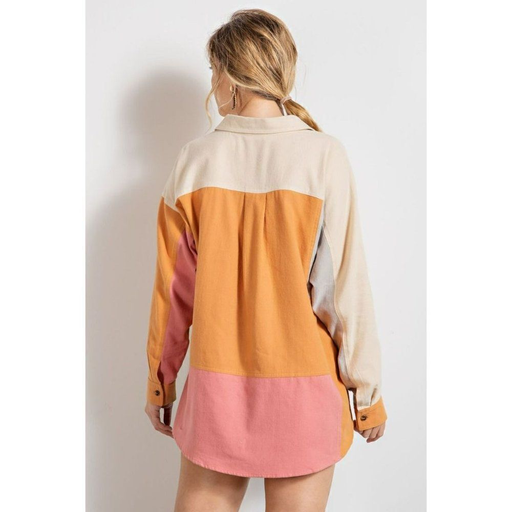 EASEL Clothing Women's Color block Button Up Shacket Boyfriend Fit New ET17871 - Picture 10 of 11